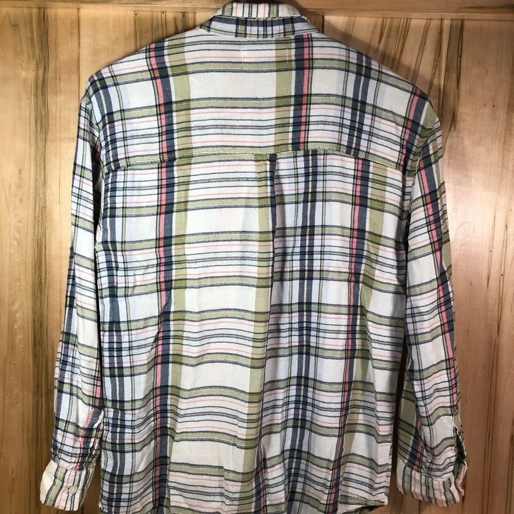 Old Navy Plaid Boyfriend Fit Button-Down Girl's Flannel - Size XL - White/Green
